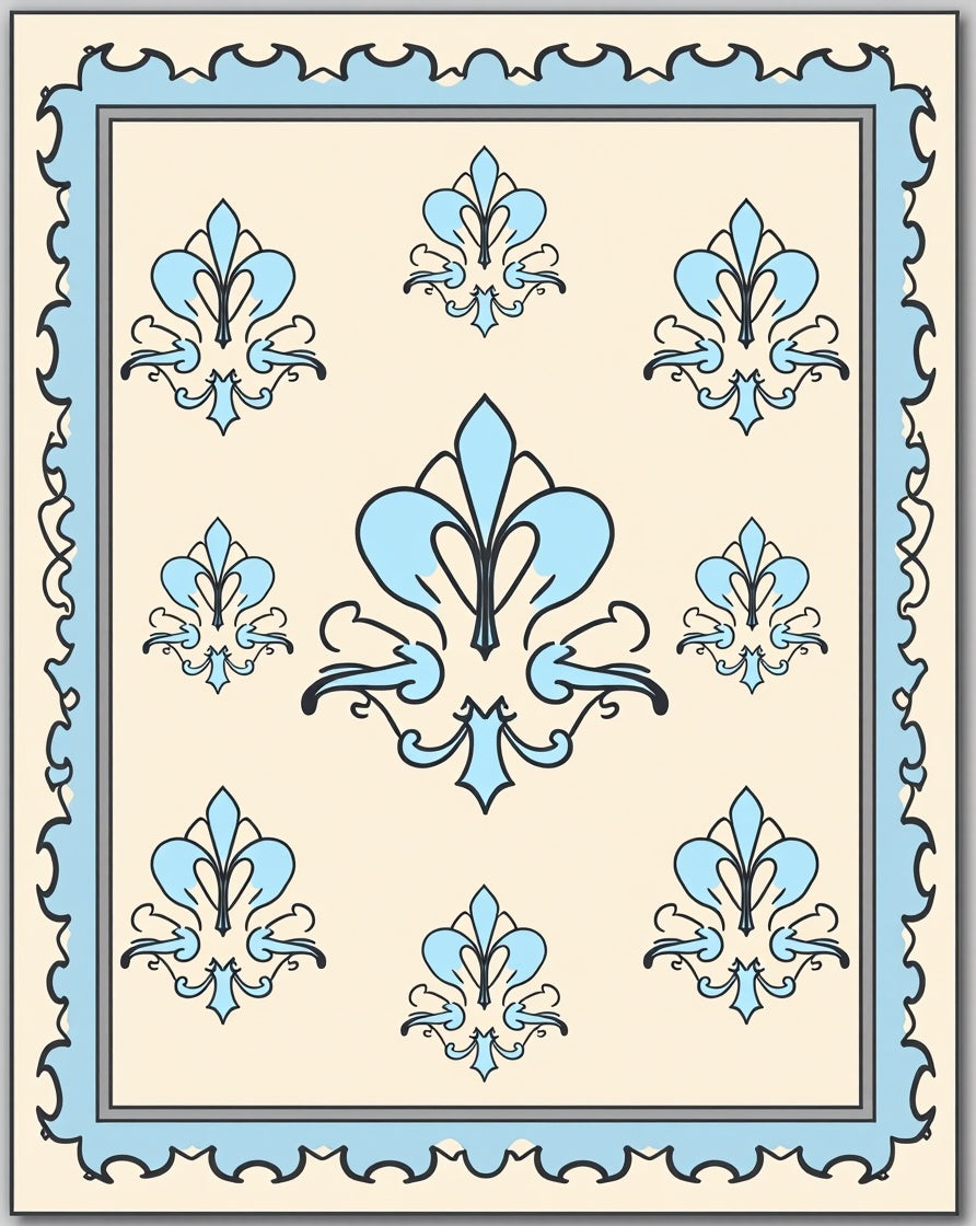 Elegant Cream Blue Floral Motif Rug