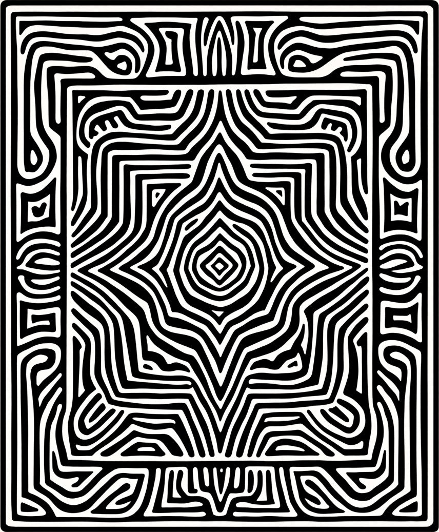 Bold Black And White Maze Rug