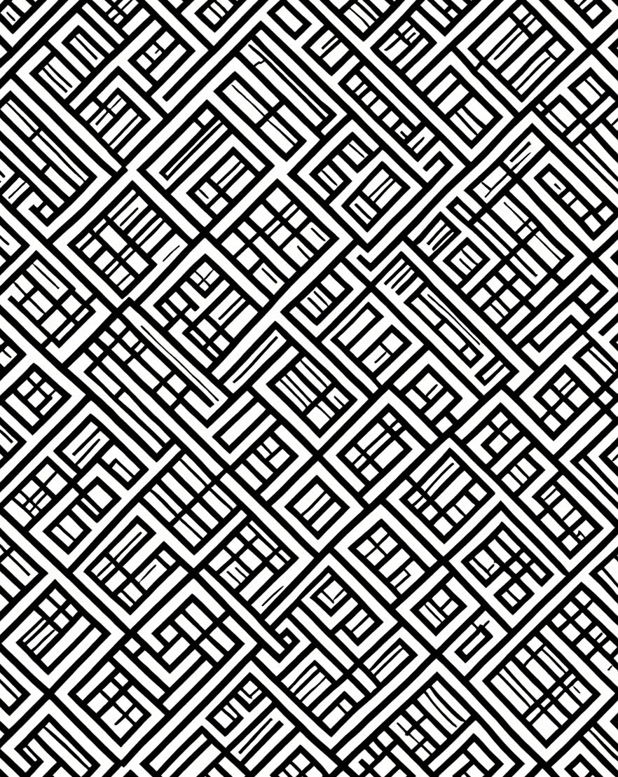 Black White Maze Pattern Rug