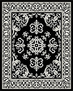 Intricate Black White Floral Border Rug