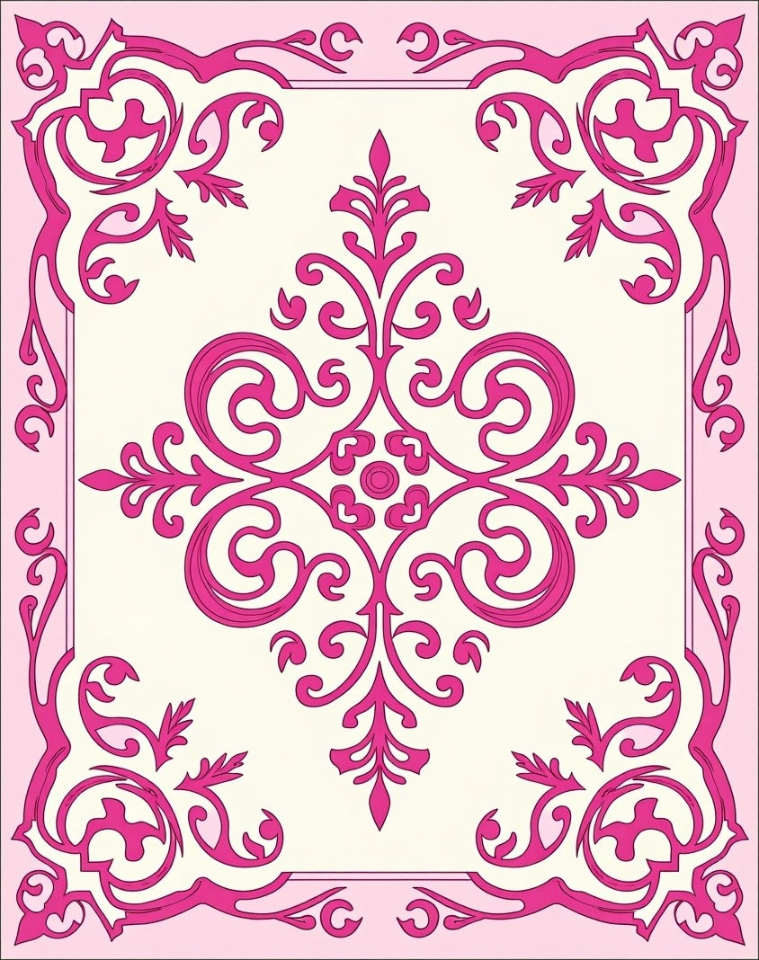 Pink Floral Symmetry Damask Rug