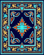 Ornate Floral Medallion Navy Pattern Rug