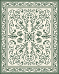 Intricate Dark Green Floral Scroll Pattern Rug
