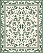 Intricate Dark Green Floral Scroll Pattern Rug