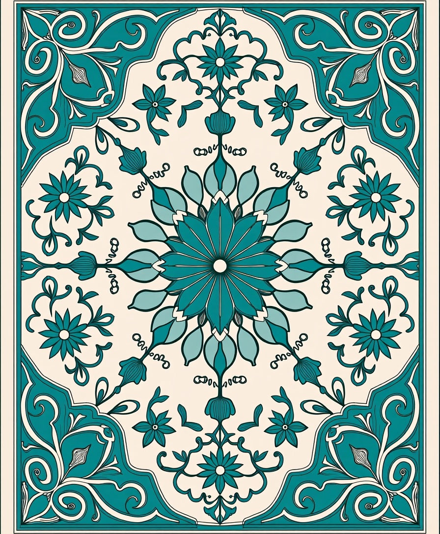 Teal Floral Mandala Medallion Design Rug