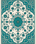 Teal Floral Mandala Medallion Design Rug