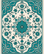 Teal Floral Mandala Medallion Design Rug