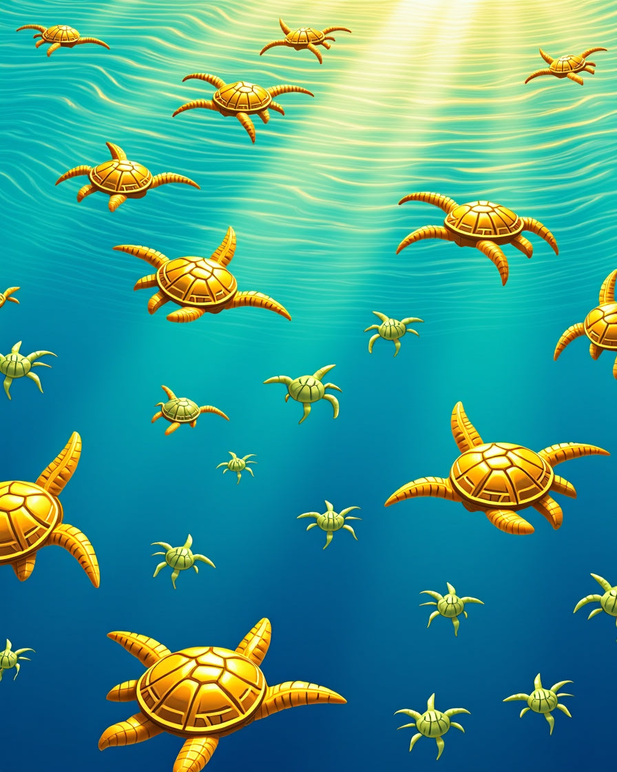 Golden Sea Turtle Aquatic Pattern Rug