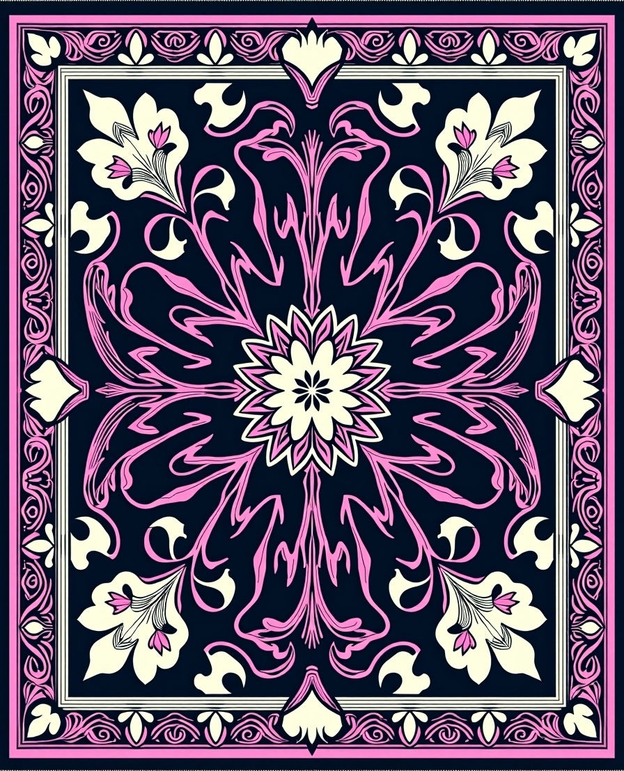 Art Nouveau Floral Pink Pattern Rug
