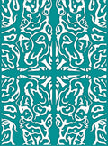 White Abstract Symmetry On Teal Pattern Rug