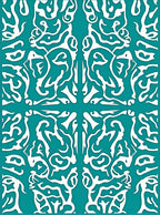 White Abstract Symmetry On Teal Pattern Rug