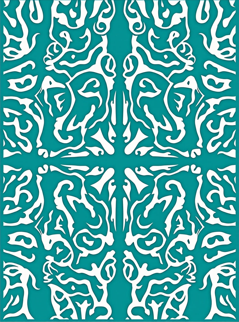 White Abstract Symmetry On Teal Pattern Rug