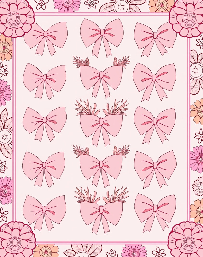 Pink Bows Floral Pattern Rug