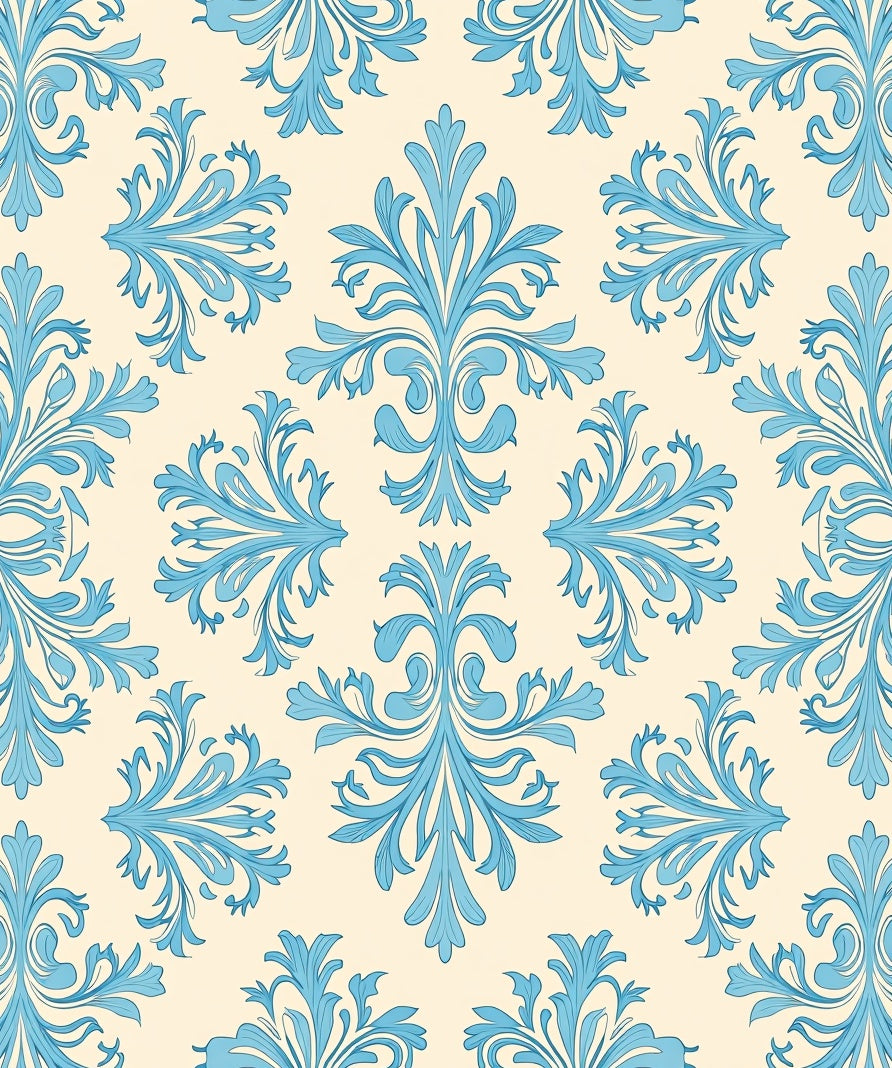 Elegant Blue Floral Damask Pattern Rug