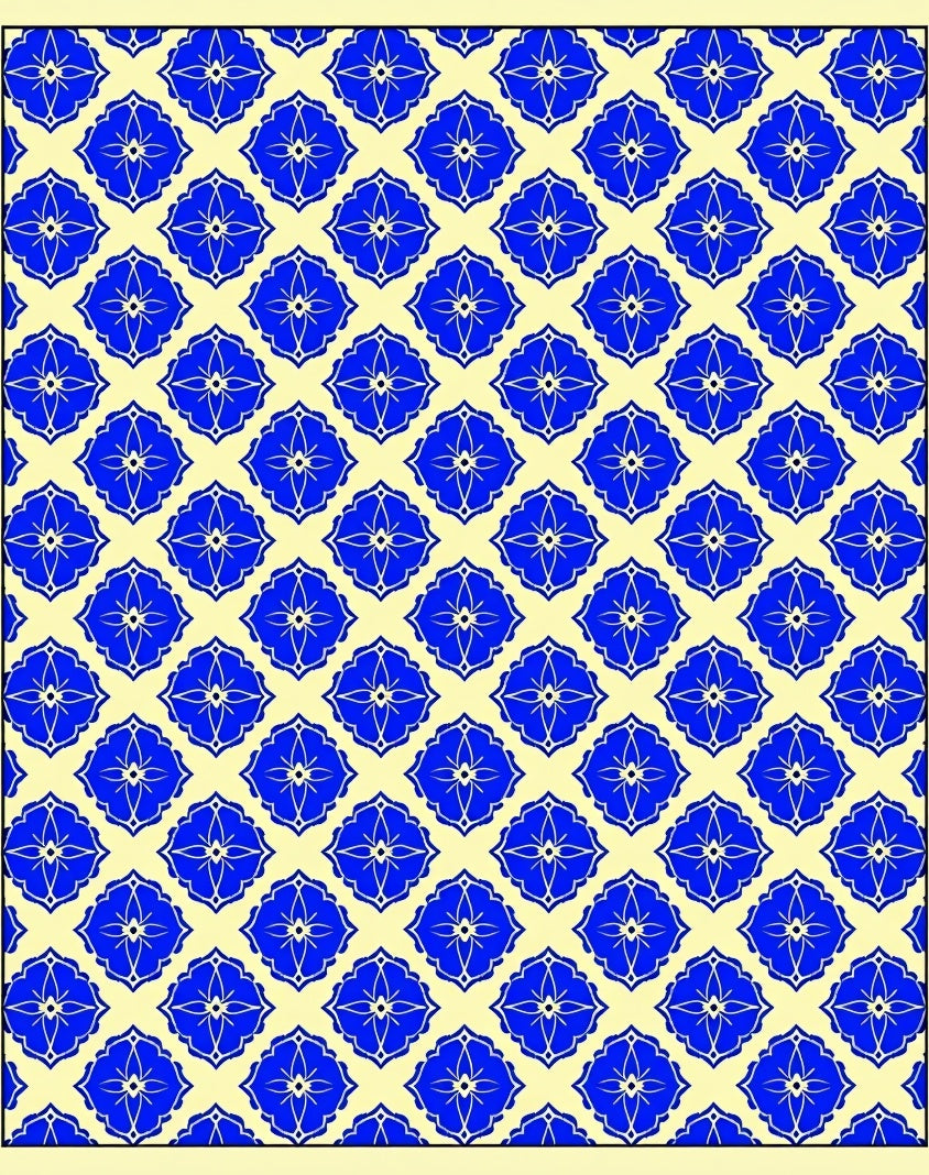 Classic Blue Floral Geometric Pattern Rug