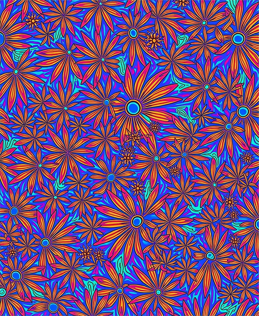 Vibrant Floral Psychedelic Pattern Rug