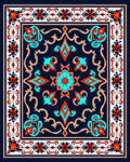 Ornate Teal Coral Floral Pattern Rug