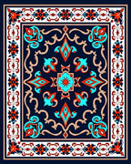 Ornate Teal Coral Floral Pattern Rug