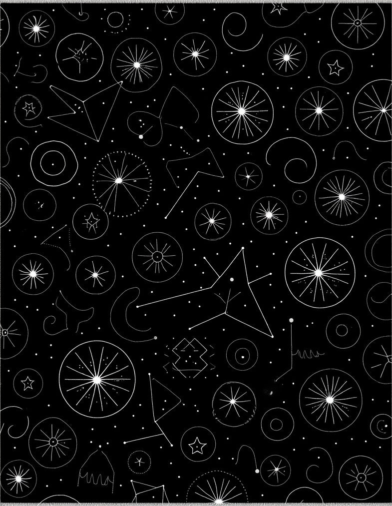 Cosmic Black White Celestial Star Rug