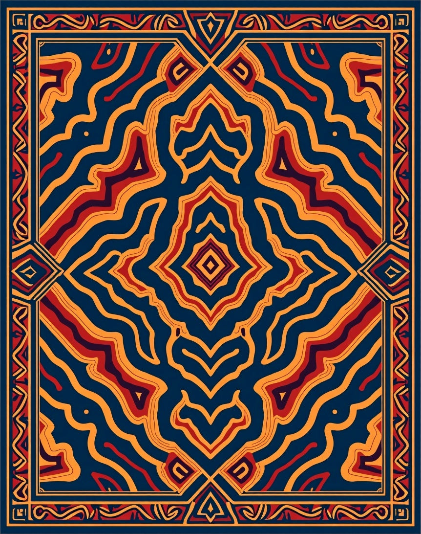 Bold Abstract Red Orange Pattern Rug