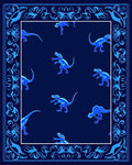 Blue Dinosaur Patterned Blue Border Rug