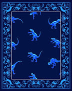 Blue Dinosaur Patterned Blue Border Rug
