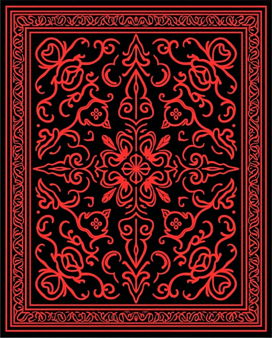 Bold Red Floral Symmetry Pattern Rug