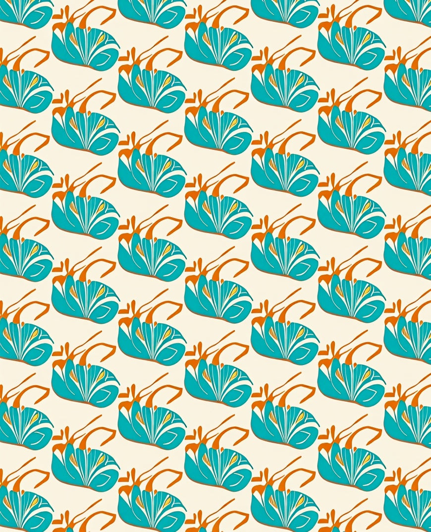 Art Deco Teal Floral Pattern Rug