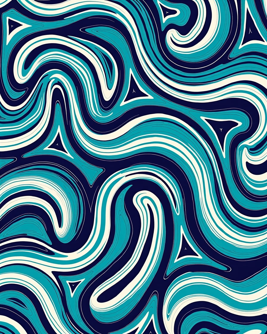Abstract Swirls of Teal Stripes Design Rug