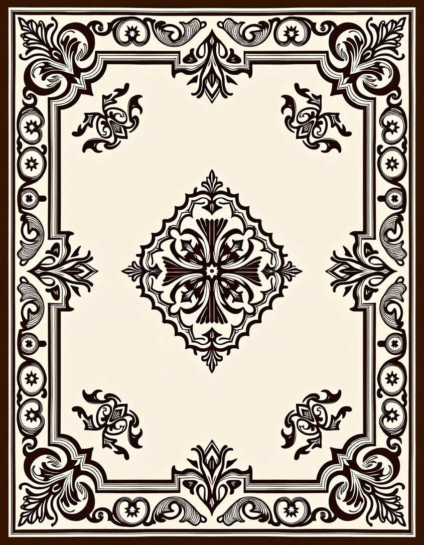 Ornate Baroque Scrollwork Pattern Rug