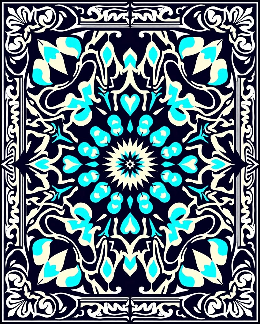Ornate Teal Cream Mandala Rug