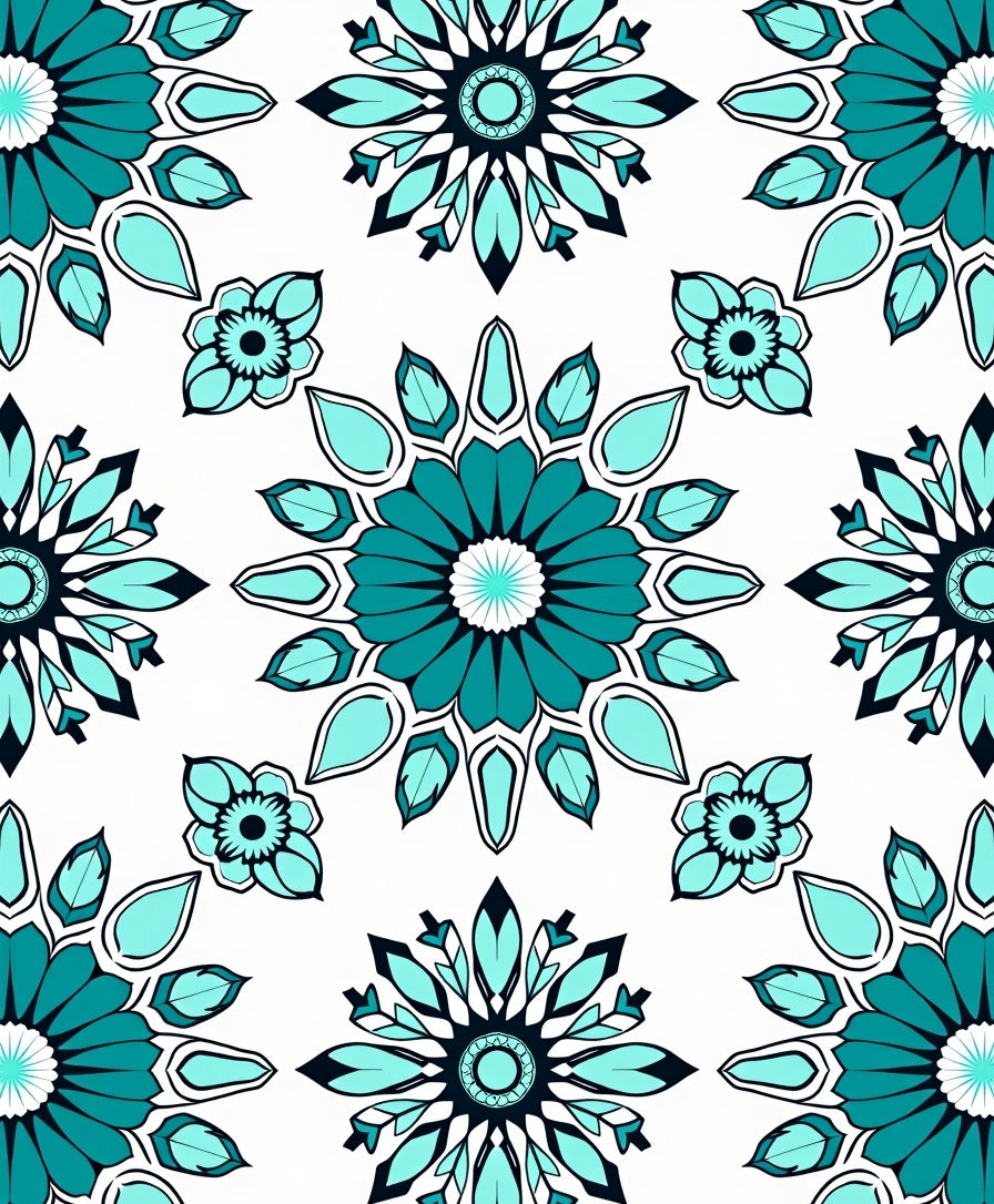 Teal Sunburst Floral Pattern Rug