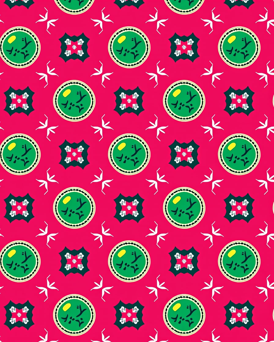 Vibrant Pink Green Graphic Medallion Rug
