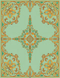 Mint Green Golden Floral Scroll Medallion Rug