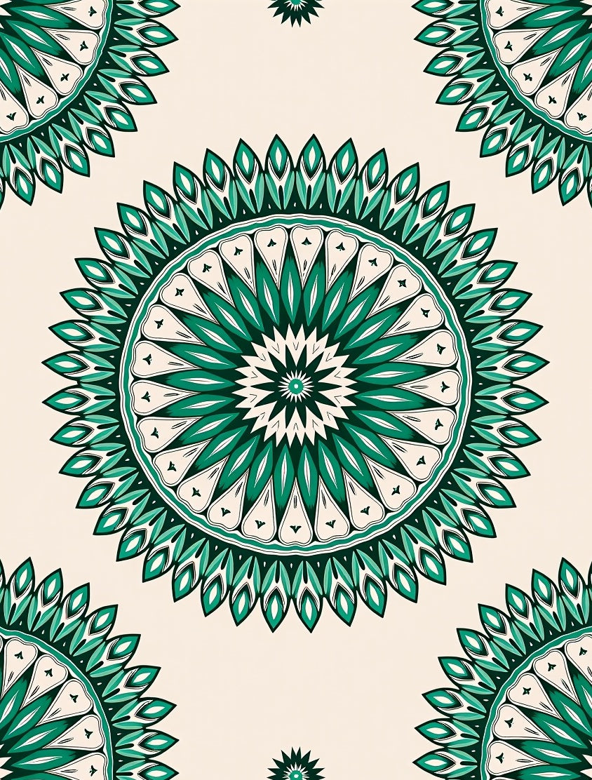 Emerald Green Starburst Mandala Pattern Rug