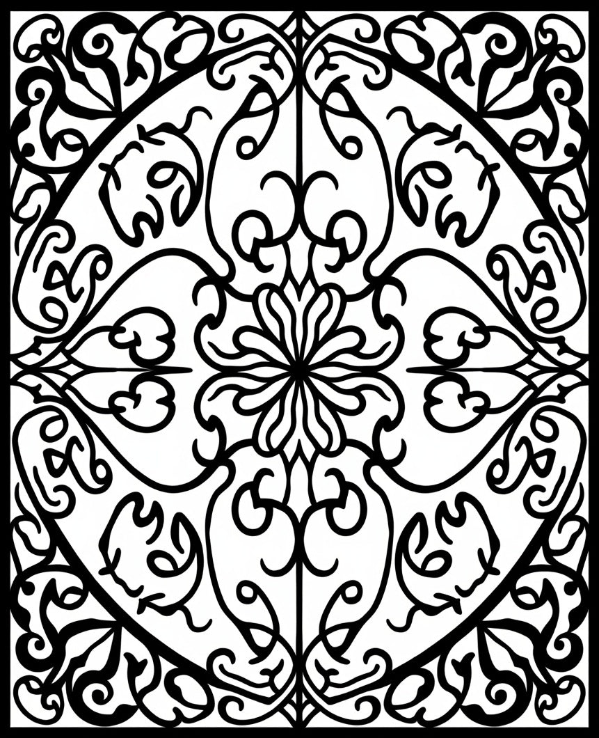 Intricate Floral Scrollwork Inlay Pattern Rug