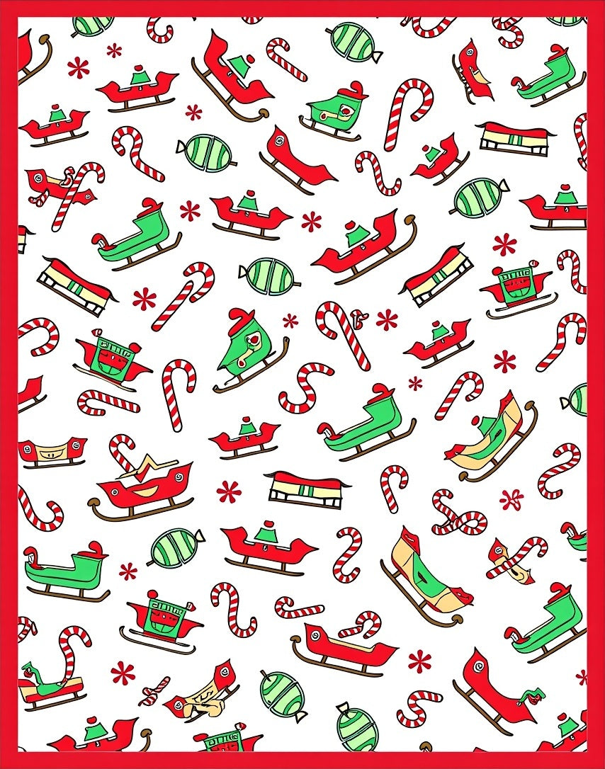 Red Green Sleigh Candy Cane Sprinkle Rug