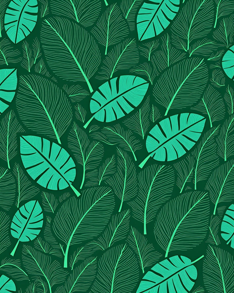 Tropical Leaf Patterned Green Rug