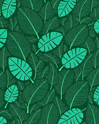 Tropical Leaf Patterned Green Rug