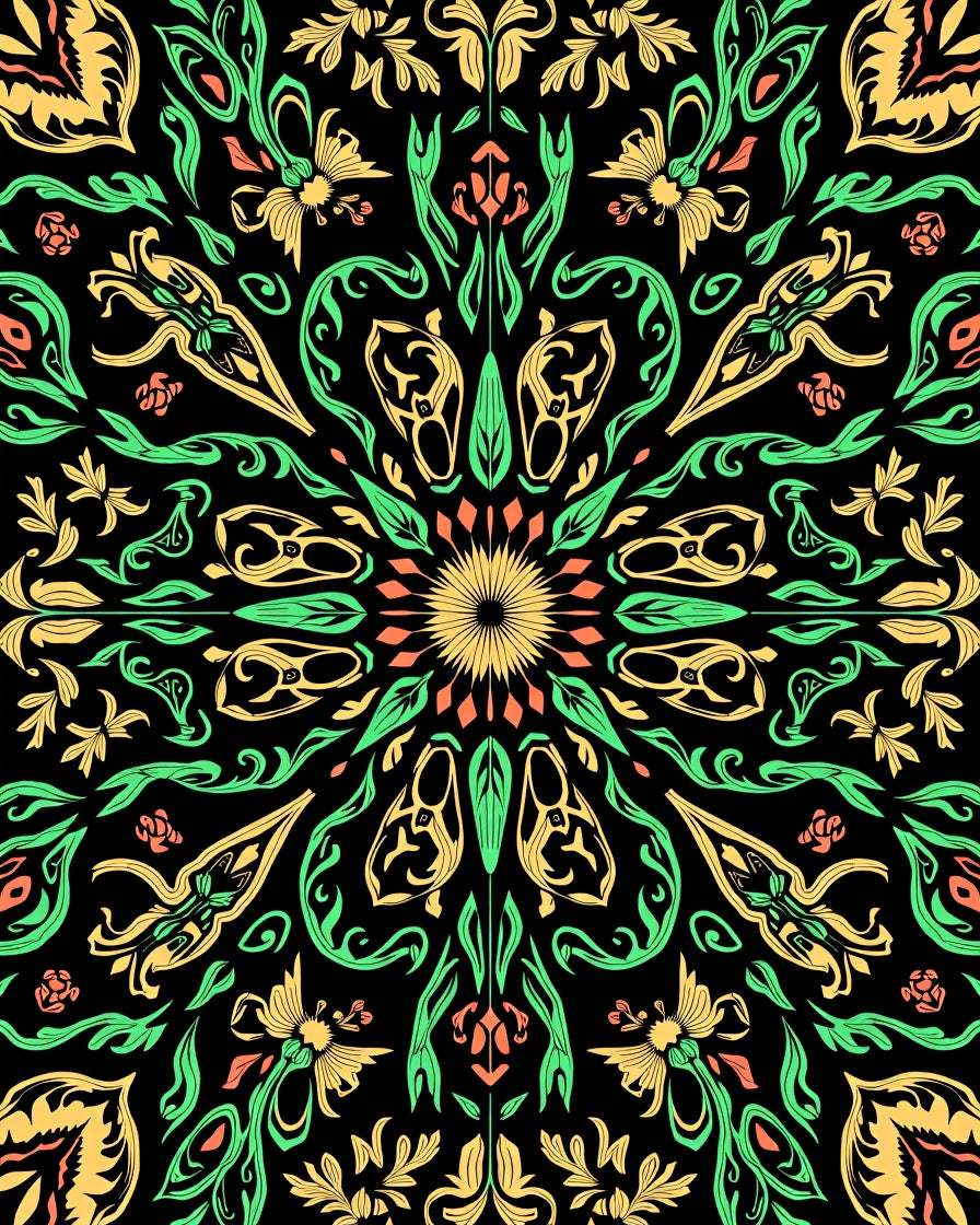 Radiant Yellow Green Floral Mandala Rug