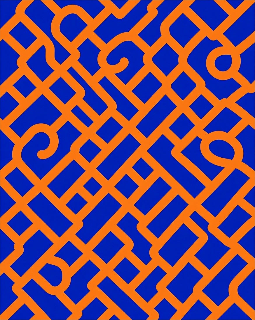 Vibrant Orange Intersecting Grid Pattern Rug