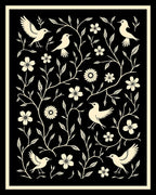 Birds and Flowers Whimsical Folk Art Rug