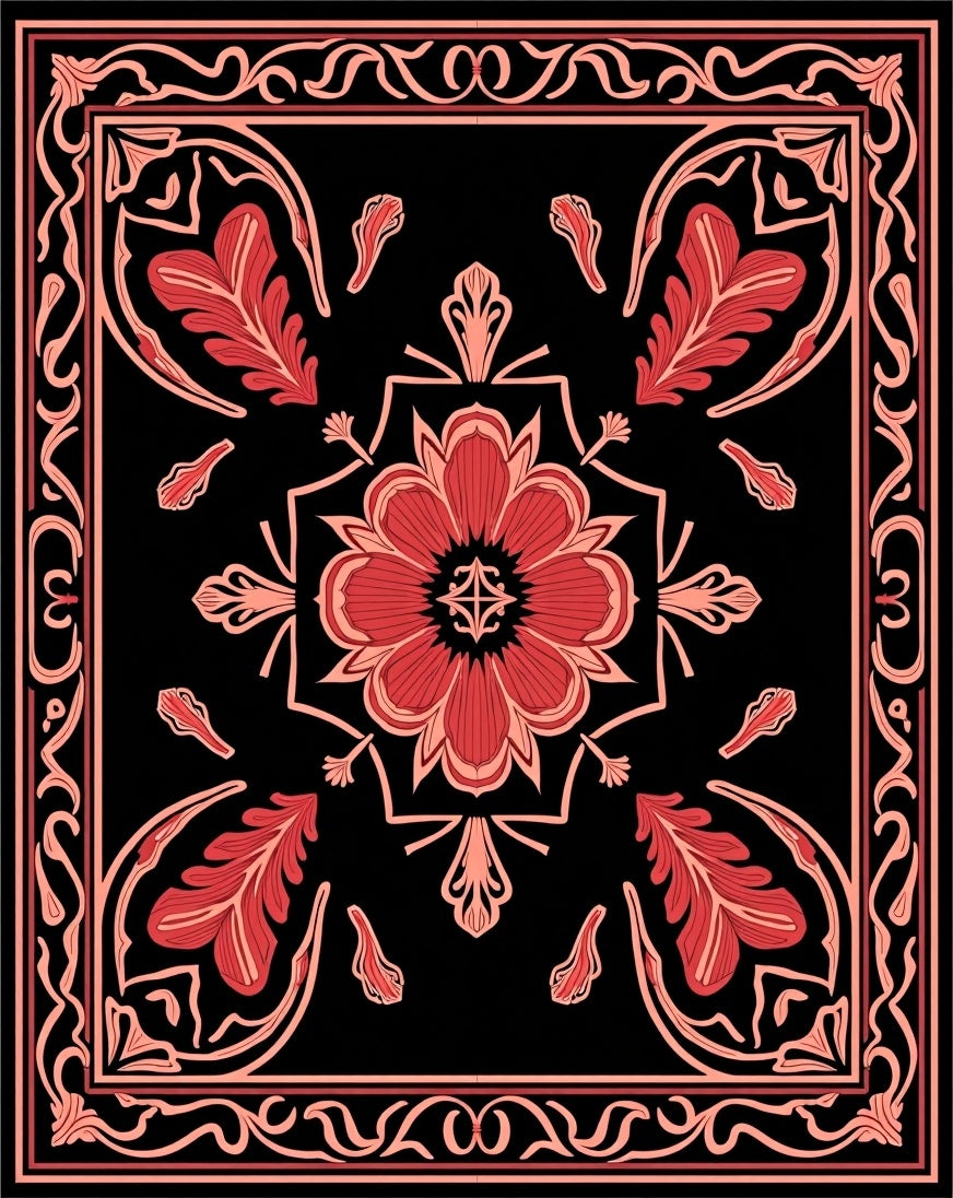 Elegant Red Floral Symmetry Rug