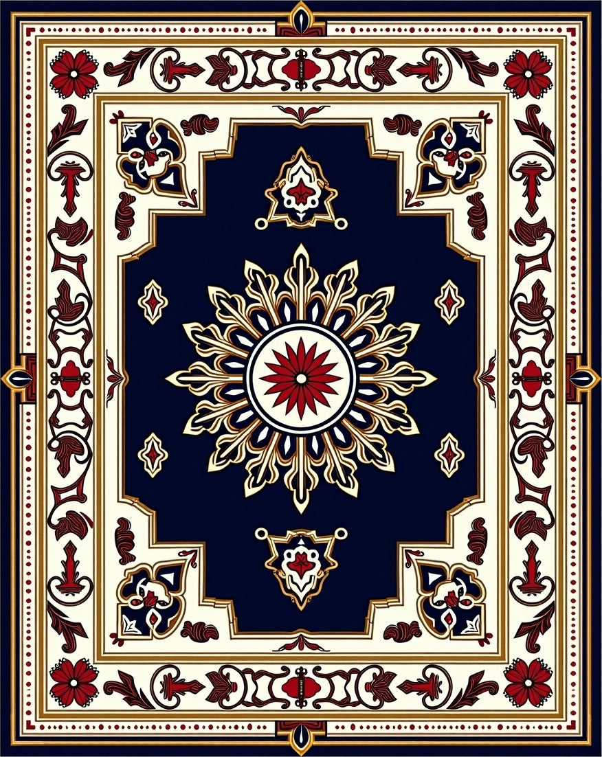 Rich Navy Red Gold Central Medallion Rug