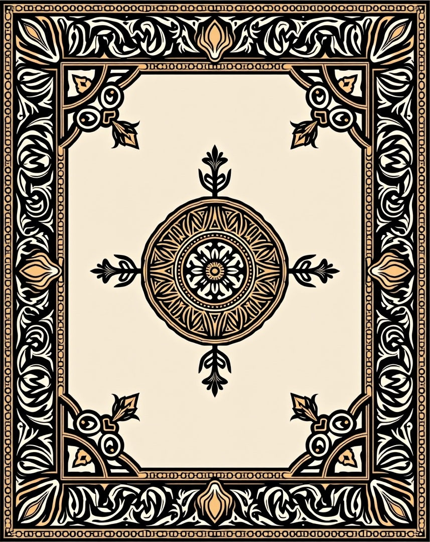 Ornate Black Gold Mandala Pattern Rug