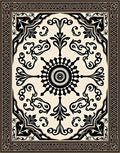Ornate Black and Cream Scroll Pattern Rug