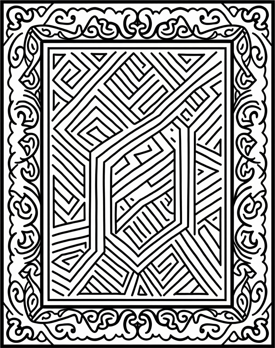 Intricate Geometric Frame Maze Pattern Rug