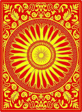 Vibrant Red Yellow Sunburst Mandala Rug