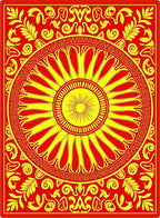 Vibrant Red Yellow Sunburst Mandala Rug