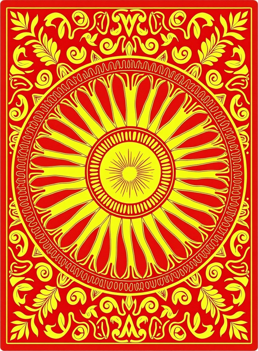 Vibrant Red Yellow Sunburst Mandala Rug